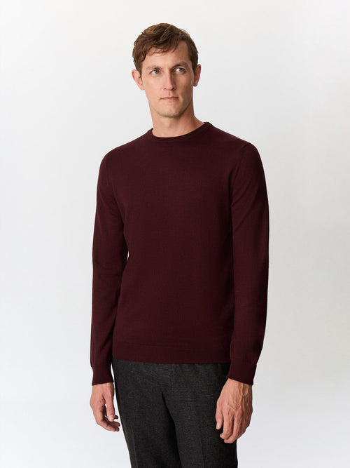 Pull col rond en laine Mérinos mélangée bordeaux - Father & Sons   - 1 