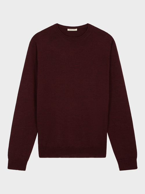 Pull col rond en laine Mérinos mélangée bordeaux - Father & Sons   - 4 