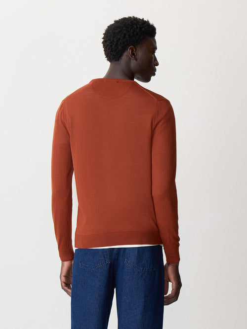 Pull col rond en laine Mérinos mélangée rouge - 2 - Father & Sons   - 4 