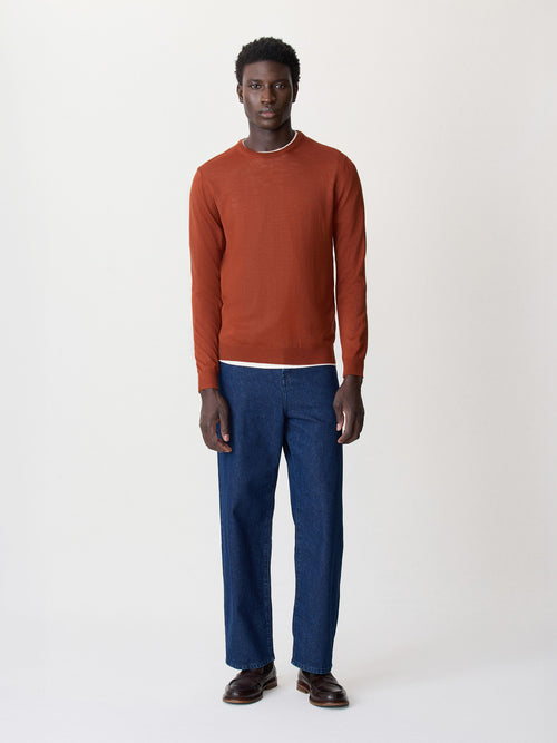 Pull col rond en laine Mérinos mélangée rouge - Father & Sons   - 4 