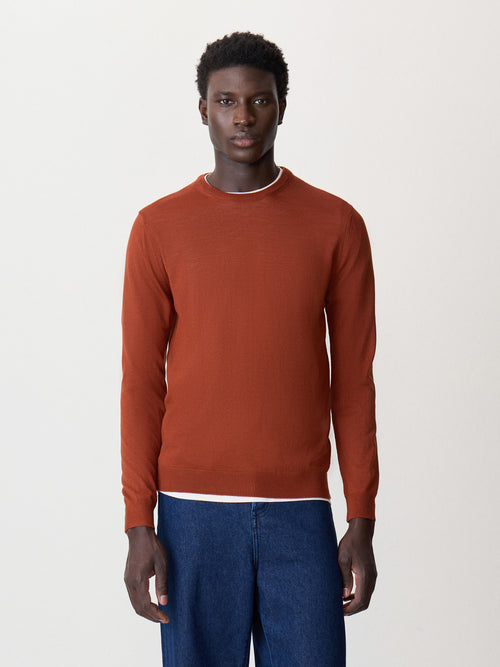 Pull col rond en laine Mérinos mélangée rouge - 1 - Father & Sons   - 4 