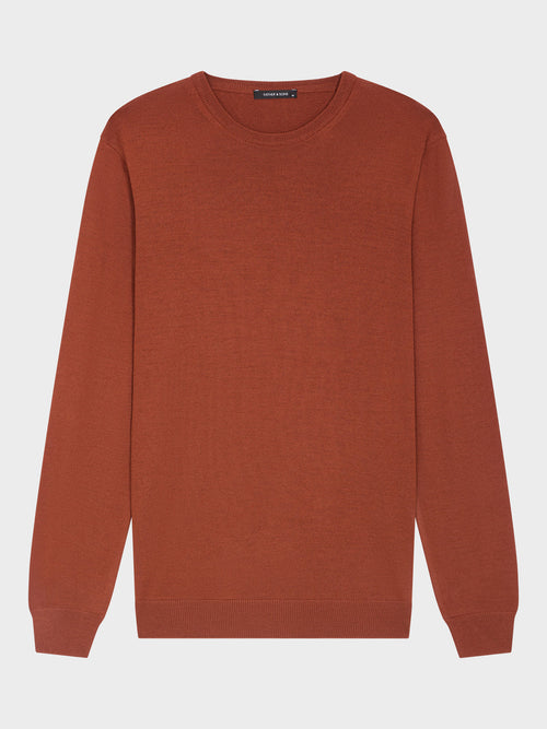 Pull col rond en laine Mérinos mélangée rouge - Father & Sons   - 5 