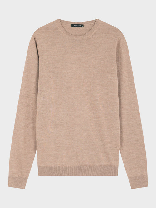 Pull col rond en laine Mérinos mélangée camel - Father & Sons   - 4 