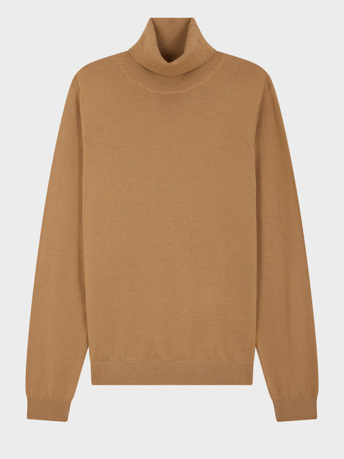 Pull col roulé en laine Mérinos mélangée camel - Father & Sons   - 1 