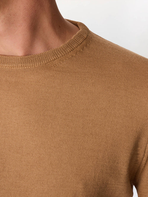 Pull col rond en laine Mérinos mélangée camel - Father & Sons   - 3 