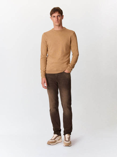 Pull col rond en laine Mérinos mélangée camel - Father & Sons   - 4 