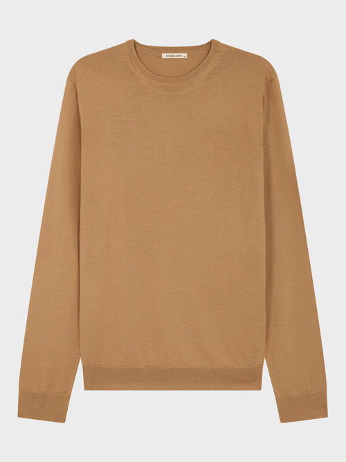 Pull col rond en laine Mérinos mélangée camel - Father & Sons   - 1 