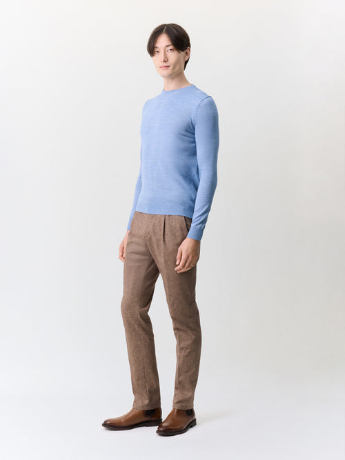 Pull col rond en laine Mérinos mélangée bleu chambray - Father & Sons   - 4 