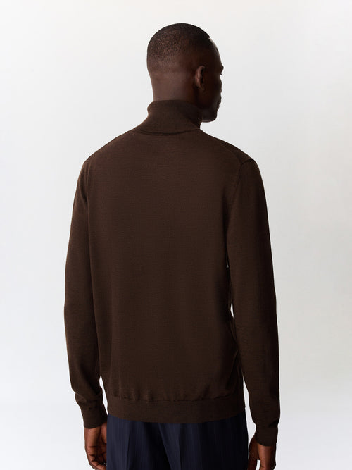 Pull col roulé en laine Mérinos mélangée marron foncé - 2 - Father & Sons   - 2 