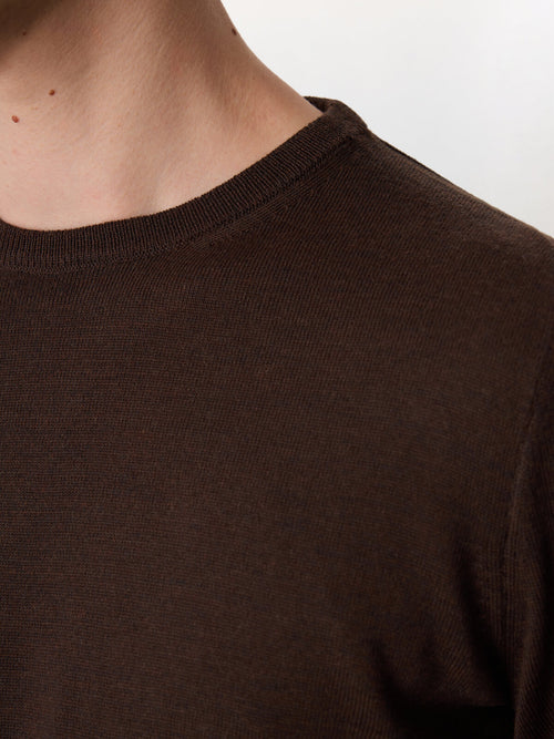Pull col rond en laine Mérinos mélangée marron foncé - Father & Sons   - 4 