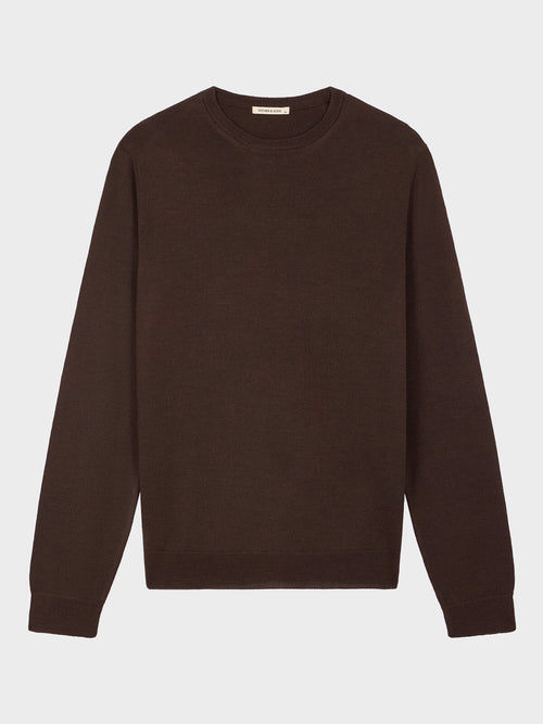 Pull col rond en laine Mérinos mélangée marron foncé - Father & Sons   - 5 