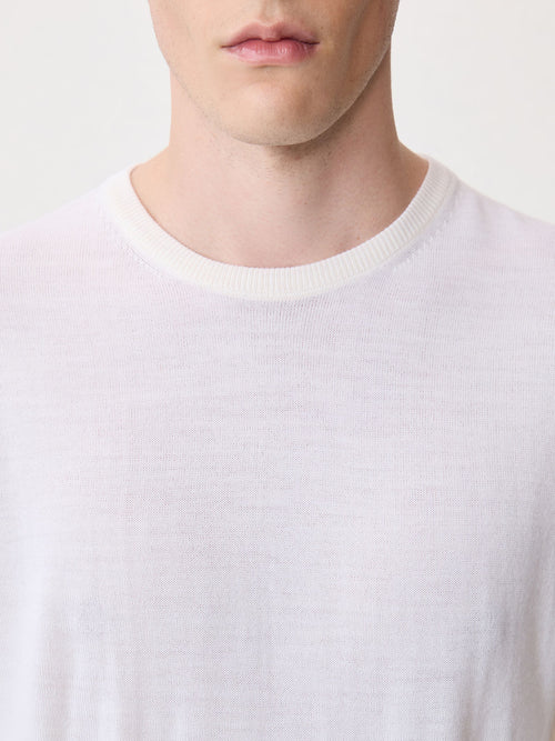 Pull col rond en laine Mérinos mélangée écrue - Father & Sons   - 3 