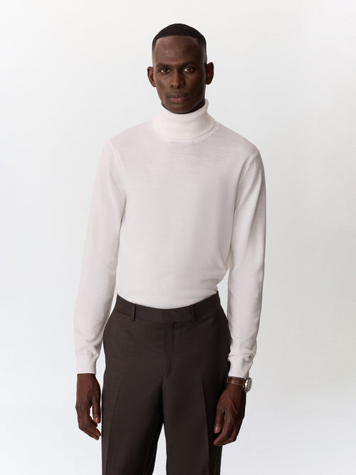 Pull col roulé en laine Mérinos mélangée écrue - 1 - Father & Sons   - 11 