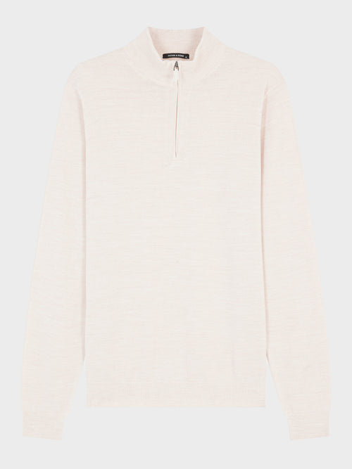 Pull col zippé en laine Mérinos mélangée beige - Father & Sons   - 4 