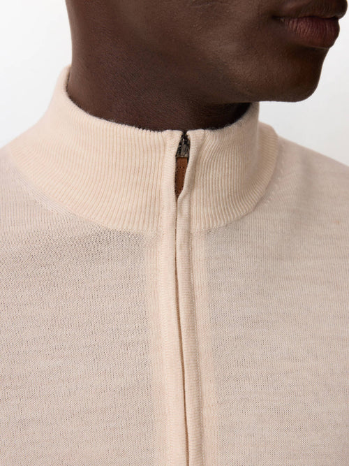 Pull col zippé en laine Mérinos mélangée écrue - Father & Sons   - 4 
