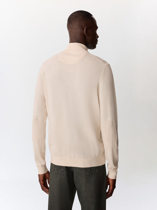 Pull col zippé en laine Mérinos mélangée écrue - 2 - Father & Sons   - 5 
