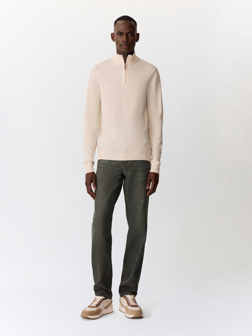 Pull col zippé en laine Mérinos mélangée écrue - Father & Sons   - 5 