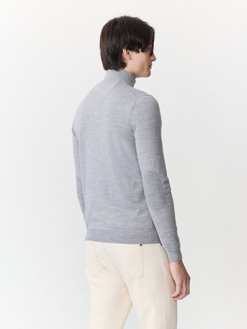 Pull col zippé en laine Mérinos mélangée grise - 2 - Father & Sons   - 12 