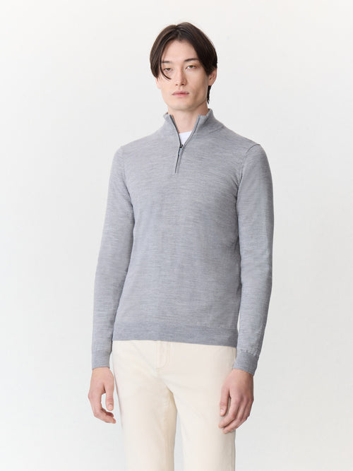 Pull col zippé en laine Mérinos mélangée grise - 1 - Father & Sons   - 12 