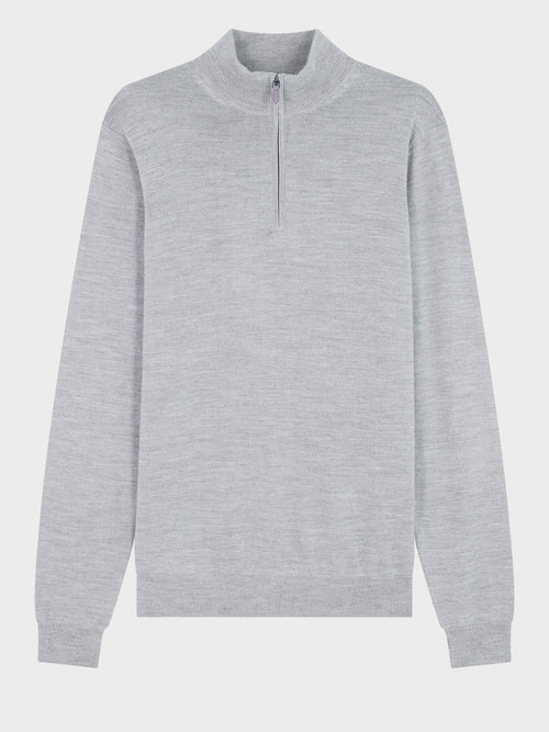 Pull col zippé en laine Mérinos mélangée grise - Father & Sons   - 4 