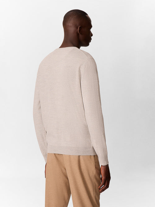 Pull col rond en laine Mérinos mélangée grise - 2 - Father & Sons   - 10 