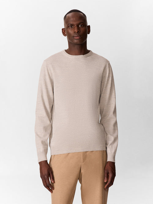 Pull col rond en laine Mérinos mélangée grise - 1 - Father & Sons   - 10 