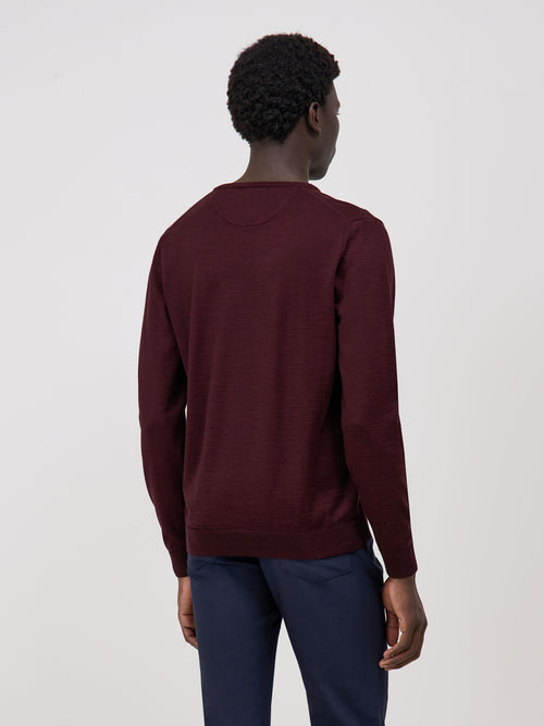 Pull col V en laine Mérinos mélangée bordeaux - Father & Sons   - 2 