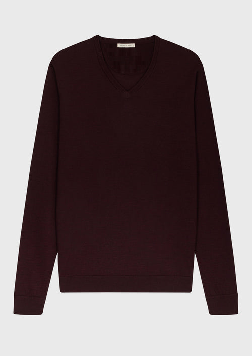 Pull col V en laine Mérinos mélangée bordeaux Father Sons