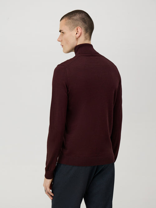 Pull col roulé en laine Mérinos mélangée bordeaux - Father & Sons   - 2 