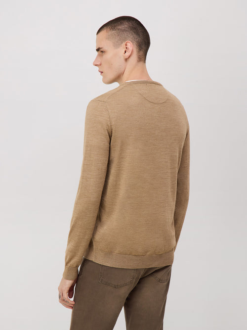 Pull col V en laine Mérinos mélangée camel - 2 - Father & Sons   - 16 