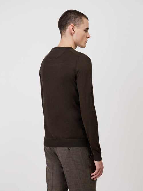 Pull col V en laine Mérinos mélangée marron Father Sons