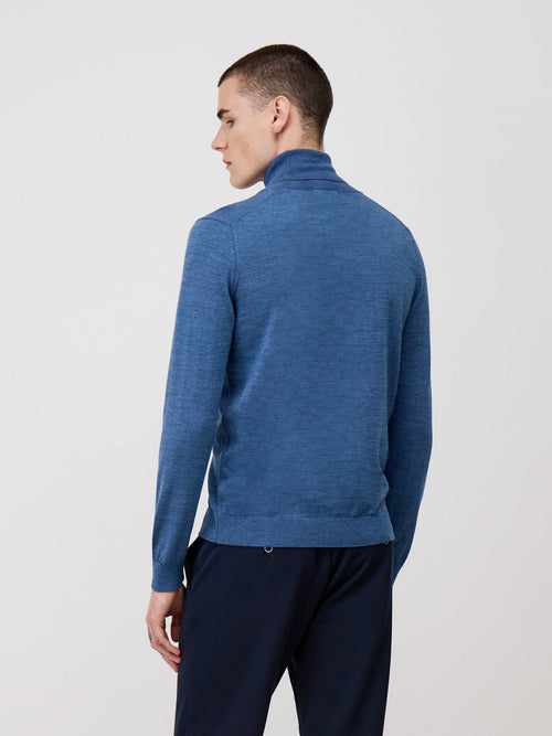 Pull col roulé en laine Mérinos mélangée bleu turquin - Father & Sons   - 2 