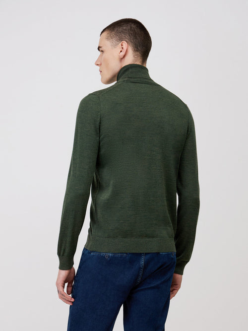 Pull col roulé en laine Mérinos mélangée olive - Father & Sons   - 2 