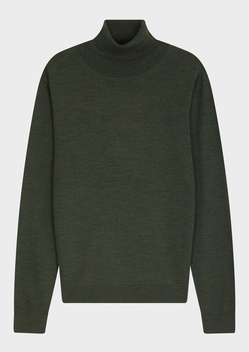 Pull col roulé en laine Mérinos mélangée olive - Father & Sons   - 4 