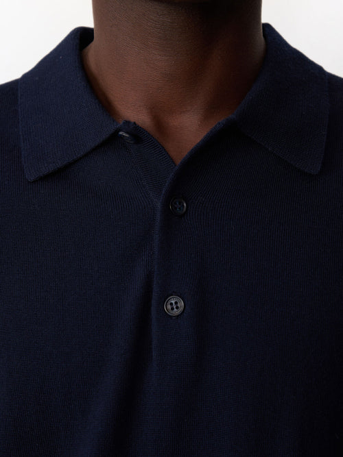 Polo en laine Mérinos mélangée bleu indigo - Father & Sons   - 3 