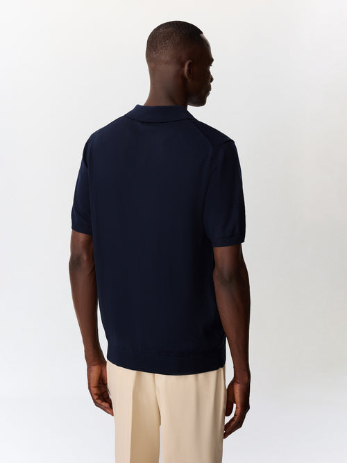 Polo en laine Mérinos mélangée bleu indigo - 2 - Father & Sons   - 8 