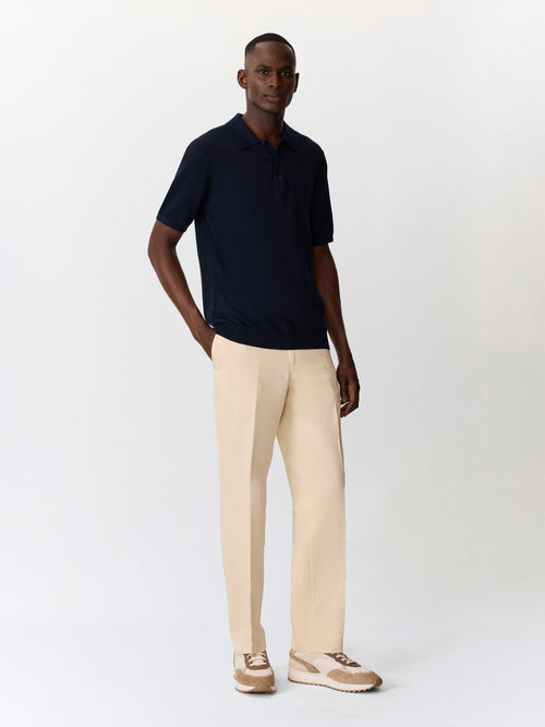 Polo en laine Mérinos mélangée bleu indigo - Father & Sons   - 4 