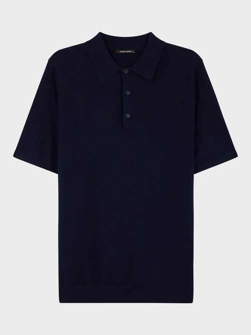 Polo en laine Mérinos mélangée bleu indigo - Father & Sons   - 5 