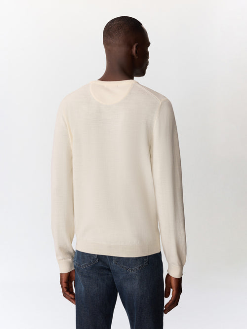 Pull col rond en laine Mérinos mélangée écrue - Father & Sons   - 2 