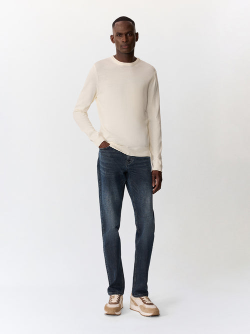 Pull col rond en laine Mérinos mélangée écrue - Father & Sons   - 4 