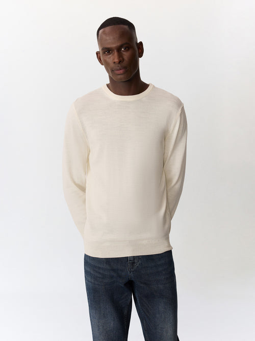 Pull col rond en laine Mérinos mélangée écrue - Father & Sons   - 1 