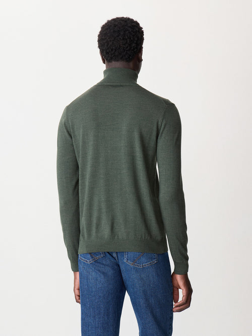Pull col roulé en laine Mérinos mélangée kaki - 2 - Father & Sons   - 19 