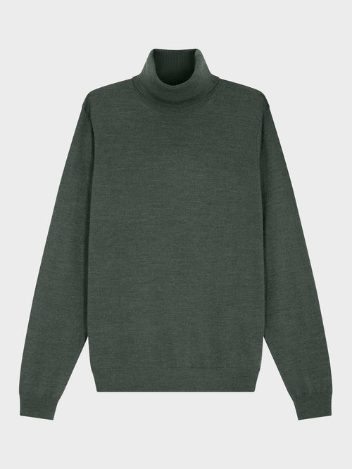 Pull col roulé en laine Mérinos mélangée kaki - Father & Sons   - 4 