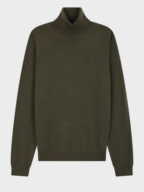 Pull col roulé en laine Mérinos mélangée kaki foncé - Father & Sons   - 6 