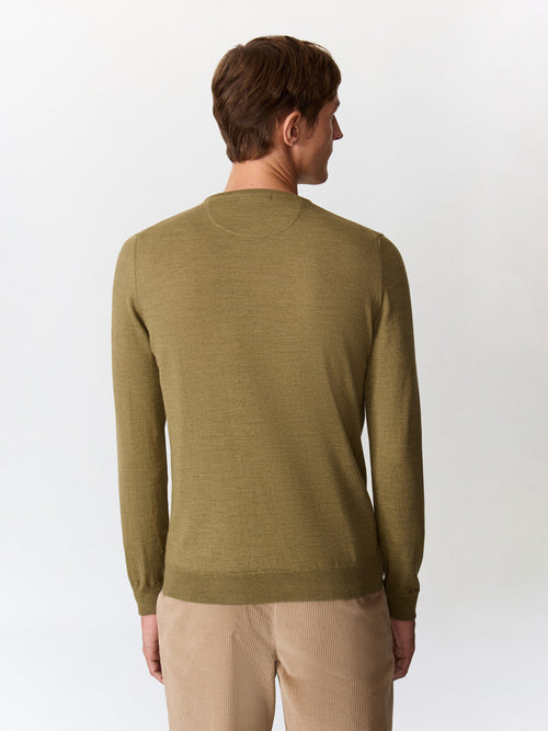 Pull col rond en laine Mérinos mélangée kaki - Father & Sons   - 3 