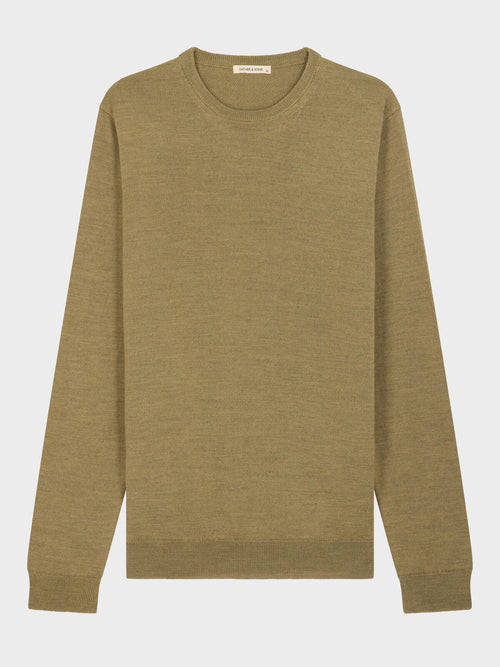 Pull col rond en laine Mérinos mélangée kaki - Father & Sons   - 4 