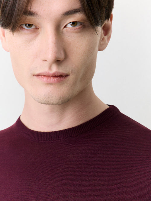 Pull col rond en laine Mérinos mélangée bordeaux - Father & Sons   - 3 