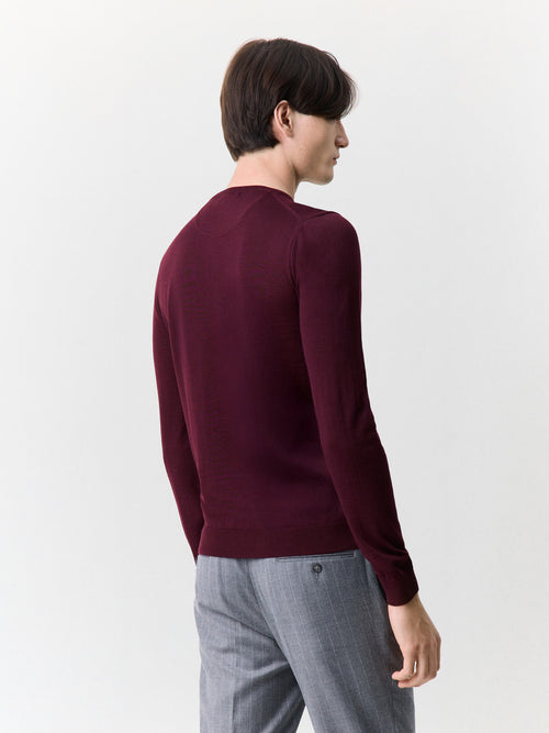 Pull col rond en laine Mérinos mélangée bordeaux - 2 - Father & Sons   - 10 