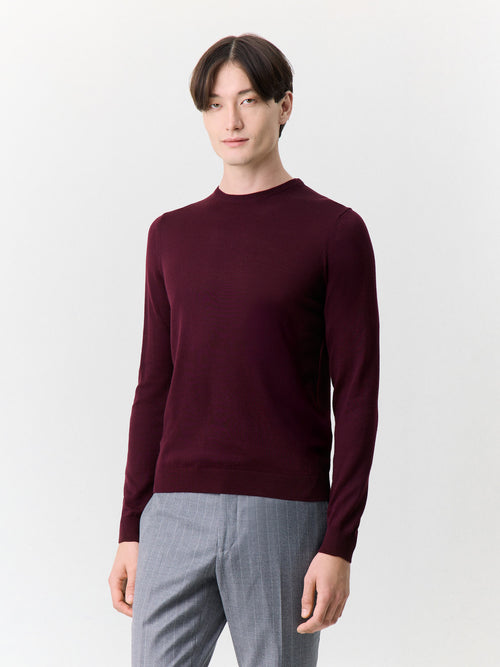 Pull col rond en laine Mérinos mélangée bordeaux - 1 - Father & Sons   - 10 