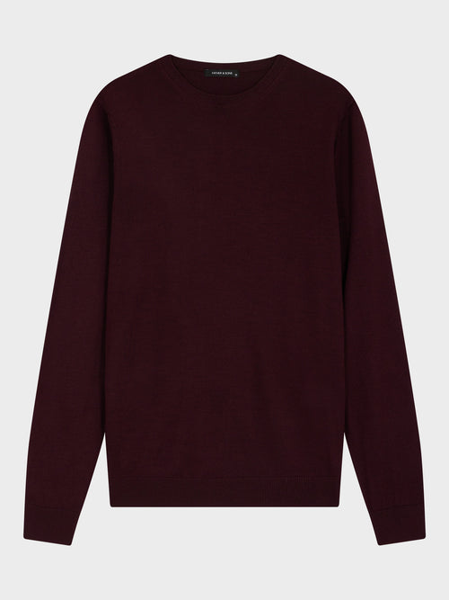 Pull col rond en laine Mérinos mélangée bordeaux - 1 - Father & Sons   - 9 